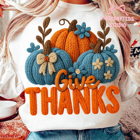 Thanksgiving Faux Yarn Give Thanks Pumpkins