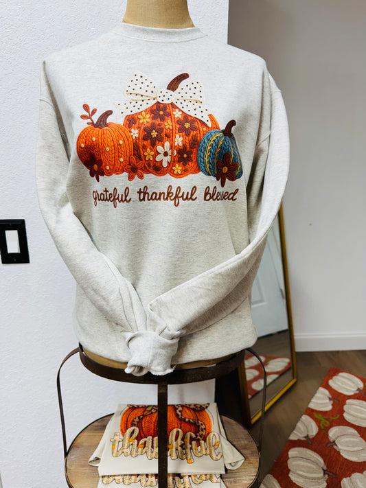 Grateful-Thankful-Blessed Faux Crochet Pumpkins